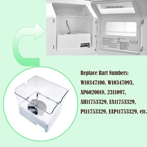 WPW10347093 Removable Ice Bin Replacement Compatible with Whirlpool, Maytag, KitchenAid, Jenn-Air Refrigerator Part Replacing Your Fridge's Ice Bucket Assembly W10347093 w10347100 With Auger
