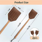 DEBETOOL Fly Swatter Set - 2 Pack Wooden Leather Fly Swatter with Hanging Rope, Heavy Duty Fly Swatter for Indoors and Outdoors (2 Brown)
