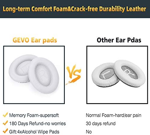 Premium Replacement Ear Pads Compatible for Bose QC35 & QC35ii Over-Ear Headphones Made by GEVO- Comfortable Adaptive Memory Foam and Extra Durable Earpads Kit for Bose QuietComfort 35 &35ii(White)