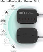 10FT Power Strip with USB Ports - Extension Cord with 3 Outlets and 3 USB Charging Ports, Flat Plug, Wall Mount, No Surge Protection for Cruise Ship Travel, Desk Accessories for Dorm Room Essentials