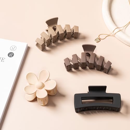 Sunolga 8PCS Hair Clips for Women, Flower Claw Clips for Thick Hair, Non-Slip Hair Accessories - 4 Styles, Neutral Colors Hair Clips and Variety Pack, Ideal for Girls