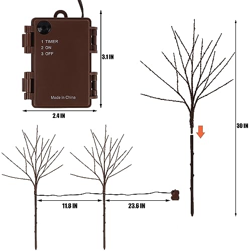 Lighted Christmas Tree Branches, 30IN 100LED Artificial Brown Twig Branch with Warm White Lights, Timer & Battery Operated, Waterproof for Indoor Outdoor Holiday Xmas Office Bedroom Party Decorations