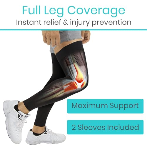 Vive Full Leg Compression Sleeves for Men & Women (Pair) - Knee, Calf, & Thigh Support Brace Wrap for Basketball, Football, Wrestling - Footless Long Running Accessories for Shin Splints (Large)