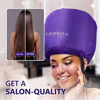 Bonnet Hair Dryer w/A Headband Integrated That Reduces Heat Around Ears & Neck - Hair Dryer Diffuser Cap for Hair Dryer Curly Hair, Speeds Up Drying Time, Deep Conditioning at Home - Large (Purple)