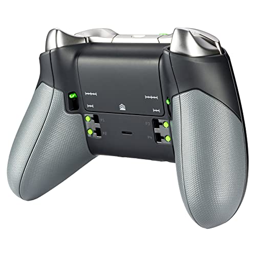 eXtremeRate Gray Rubberized Right Left Side Rails, Replacement Rear Handle Grips, Back Panels Faceplates Kits for Xbox One Elite Controller (Model 1698)