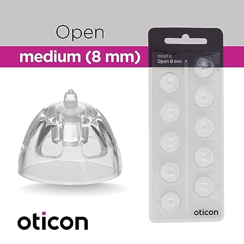 Genuine Oticon Hearing Aid Domes Minifit Open 8mm (0.31 inches - Medium), Oticon Branded OEM Denmark Replacements, Authentic Accessories for Optimal Performance -3 Pack/30 Domes Total