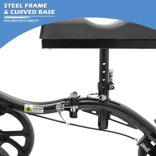 monicare Knee Walker for Adults 10" Front Wheels Steerable Medical Scooter Crutch Alternative with Dual Braking System and Removable Storage Pouch for Leg and Foot Injuries, Easy Assembly, 350lbs Load
