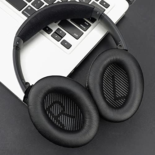 SoloWIT Replacement Earpads Cushions for Bose QuietComfort 35 (QC35) & Quiet Comfort 35 II (QC35 ii) Headphones, Ear Pads with Softer Leather, Noise Isolation Foam, Added Thickness (Black)