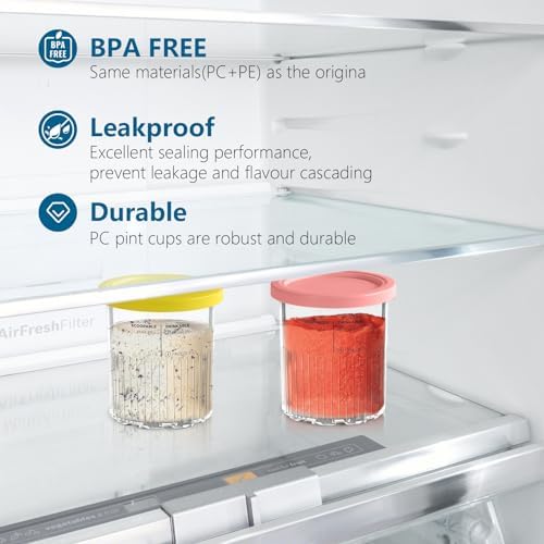 vione Replacement for Ninja Creami Deluxe Pints and Lids – 2 pack, 24 oz. Pint Containers Compatible with NC501, NC500 Series – BPA Free, Dishwasher Safe, Assorted Colors