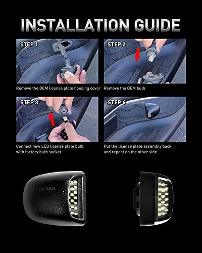LESAUCE Full LED License Plate Light Tag Lamp Assembly Replacement for Chevy Silverado 1500 2500 3500 Suburban Tahoe GMC Sierra Yukon XL for Escalade, 6000K White, Pack of 2