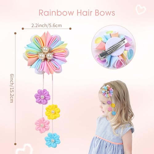 OAOLEER 6PCS Hair Bows for Girls, Flower Hair Accessories for Girls Grosgrain Ribbon Bows With Alligator Clips Girl Hair Accessories for Kids Teen Back to School (Flower Bows-A)