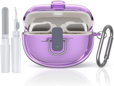 [Secure Lock] for Bose Ultra Open Earbuds Case(2024), TUDIOW Clear TPU Shockproof Protective Cover for Bose Open Ear Wireless Earbuds Accessories with Cleaning Kit & Keychain (Clear Purple)