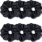 IVARYSS Big Scrunchies for Women Thick Hair, Premium Satin Softer than Silk, XL 6 Inch Extra Large Scrunchy Elastic Hair Bands Accessories, 6 Pack, Black