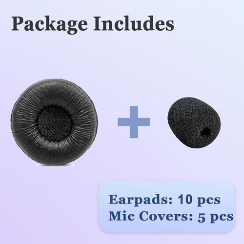 Jabra Headset Ear Cushions, Earpads Replacement 50mm Ear Pad Covers for Jabra PRO 920 930 935 9450 GN 2000 BIZ 1500 2400II Plantronics Blackwire 3220 3320 C320 HW251N HW261N HW520 Headphones (10 Pack)