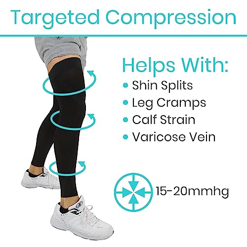 Vive Full Leg Compression Sleeves for Men & Women (Pair) - Knee, Calf, & Thigh Support Brace Wrap for Basketball, Football, Wrestling - Footless Long Running Accessories for Shin Splints (Small)