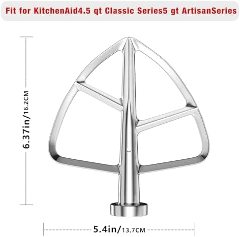 4.5-5QT Stainless Steel Flat Beater for KitchenAid Stand Mixer, Kitchen Aid Paddle Attachment Accessories/No coating/Dishwasher Safe Replacement for K45 KN15E1X KSM75 and Other Models