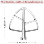 4.5-5QT Stainless Steel Flat Beater for KitchenAid Stand Mixer, Kitchen Aid Paddle Attachment Accessories/No coating/Dishwasher Safe Replacement for K45 KN15E1X KSM75 and Other Models