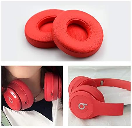 Link Dream Replacement Ear Pads for Beats Solo 2 & 3 - Memory Foam Earpads Cushion Cover for Wireless Headphones (Red)