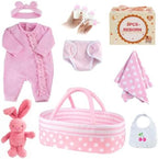 BABESIDE 8 Pcs Reborn Baby Doll Clothes with Bassinet for 17-22 Inch Baby Dolls, Baby Doll Accessories and Doll Clothes Outfit fit Newborn Baby Doll Girl, Babies Pretend Play Set (Not Doll)