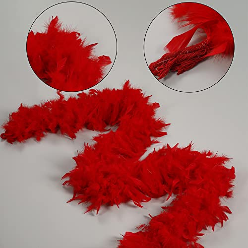 Larryhot 80g Red Feathers Boa - 2Yards Fluffy Boa for Party Bulk,Halloween Costume,Christmas Tree,Concert,and Home Decoration (80g - Red)