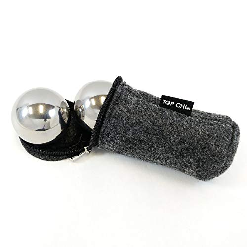 Top Chi 1 lb. 1.5 Inch Solid Stainless Steel Baoding Balls with Carry Pouch. Non-Chiming Chinese Health Balls for Hand Therapy, Exercise, and Stress Relief