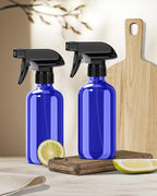 Glass Spray Bottle, Blue Glass Spray Bottle Set & Accessories for Non-toxic Window Cleaners Aromatherapy Facial Hydration Watering Flowers Hair Care (2 Pack/8 oz) (Blue)