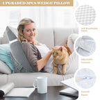 BEYOUDO Bed Wedge Pillow for Sleeping, Adjustable Wedge Pillow Set for After Surgery, Elevated Triangle Pillow for Back Pain Relief, Acid Reflux, Leg Support, White/Gray