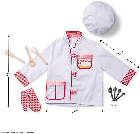 Melissa & Doug Chef Role Play Costume Dress -Up Set With Realistic Accessories Pretend Chef Outfit, Costume For Kids, Toddlers, Ages 3+