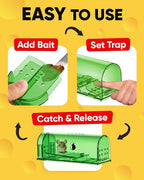 Motel Mouse Humane Mouse Traps No Kill Live Catch and Release 4 Pack - Reusable, Easy to Use & Clean, No Touch Release, Sensitive Includes Cleaning Brush, Instruction Manual & Video - Mousetrap Indoor