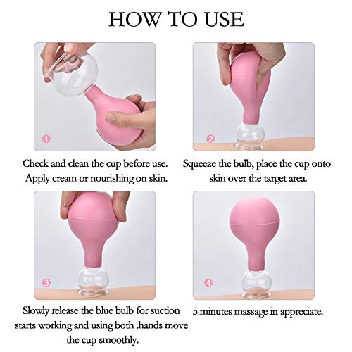 SETROVIC 4 Pieces Glass Silicone Cupping Cups Set Massage Vacuum Suction Cupping Tools Anti Cellulite Lymphatic Therapy Sets for Eyes Body Face Leg Arm Back Shoulder Muscle and Joint Pain (Pink)