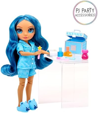 Rainbow High Jr High PJ Party - Skyler, Blue 9" Posable Fashion Doll with Soft Onesie, Slippers, Fun Play Accessories, Great Toy Gift for Girls Kids Ages 4-12 Years