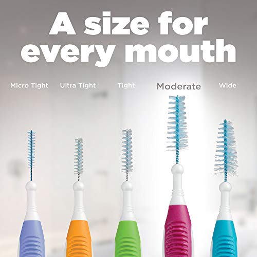 GUM Proxabrush Go-Betweens - Moderate, Interdental Brushes Between Teeth, Dental Picks for Plaque Removal, Safe for Braces & Dental Devices, 10ct (4Pk)