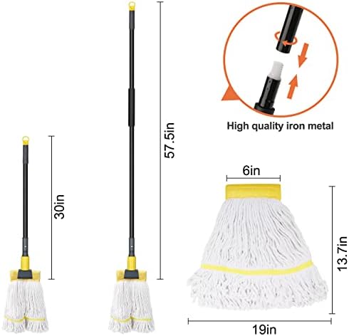 KeFanta Commercial Mop Heavy Duty Industrial Mop with Extra Replacement Mop Head,60" Long Handle Looped-End String Wet Cotton Mops for Floor Cleaning,Home,Kitchen,Office,Garage and Concrete/Tile Floor