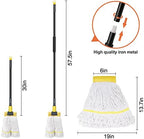 KeFanta Commercial Mop Heavy Duty Industrial Mop with Extra Replacement Mop Head,60" Long Handle Looped-End String Wet Cotton Mops for Floor Cleaning,Home,Kitchen,Office,Garage and Concrete/Tile Floor