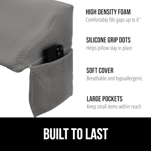 GORILLA GRIP Patent Pending Bed Wedge Pillow Headboard Gap Filler, Comfortable and Supportive High Density Foam Angled Pillows, Stay in Place Gripping Dots, Wedges Between Mattress, Twin/XL Size Gray
