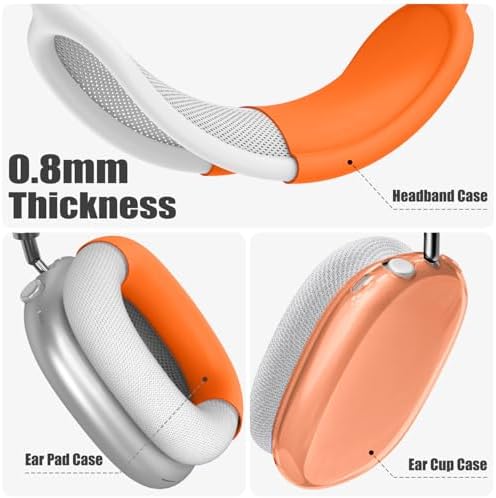 4 in 1 Set for AirPod Max Case, Anti-Scratch Sweat-Proof Ear Pad Covers/Ear Cups Cover/Headband Cover, AirPod Max Cover Accessories for Apple AirPod Max (2020 Lightning /2024 USB-C)- Clear Orange