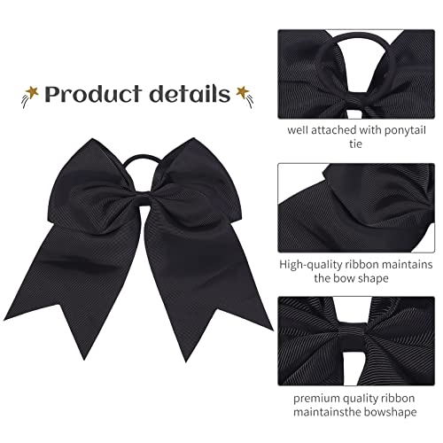 20 PCS 8 Inch Cheer Hair Bows Large Cheerleading Big Hair Bows with Ponytail Holder Hand-made Grosgrain Ribbon Hair Accessories for Teen Girls(Black)