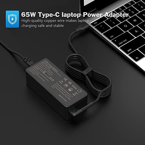 Laptop Charger 65W watt USB Type C AC Adapter Replacement for Hp Chromebook 14 13 X360 Spectre x360 Elite x2 EliteBook; Lenovo Yoga,Dell, ASUS,Acer Type C Power Supply Adapter with Cord