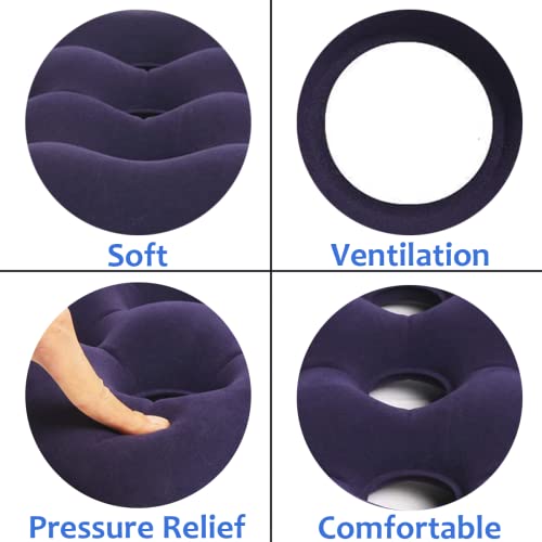 KriToy 2PCS Inflatable Seat Cushions for Pressure Relief - Ideal Waffle Cushion for Prolonged Sitting - Wheelchair Cushion for Pressure Sore - Ideal Seat Cushion with with Inflatable Pump - Purple