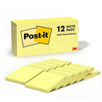 Post-it Notes, 12 Sticky Note Pads, 3 in. x 3 in., School Supplies and Office Products, Easy to Reposition Memo Pads Set, Great for Books and Paper, Canary Yellow