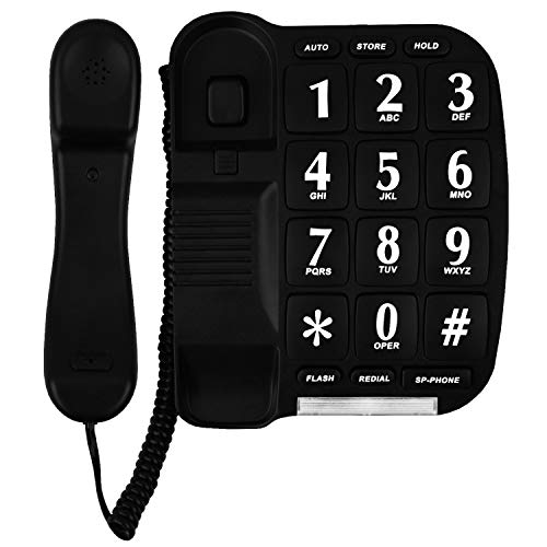 Black Big Button Phone for Wall or Desk with Speaker and Memory