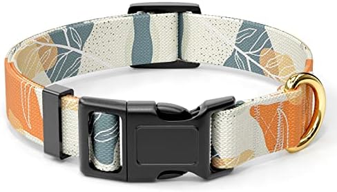 Rnivvi Dog Collar for Large Dogs, Cute Heavy Duty Adjustable Puppy Collar with Quick Release Buckle for Boy Girl & Female, Pet Accessories for Walking Running, L Length 1" Width, Abstract Leaves