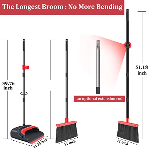 kelamayi Broom and Dustpan Set for Home，Broom and Dustpan Set, Broom Dustpan Set, Broom and Dustpan Combo for Office, Indoor&Outdoor Sweeping, Stand Up Broom and Dustpan (Black&Red)