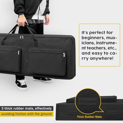88-Key Keyboard Case – Full Padded Piano Gig Bag with Adjustable Shoulder Straps, 4 Storage Pockets for Accessories, 53.9" x 7.1" x 14.6" (Black)