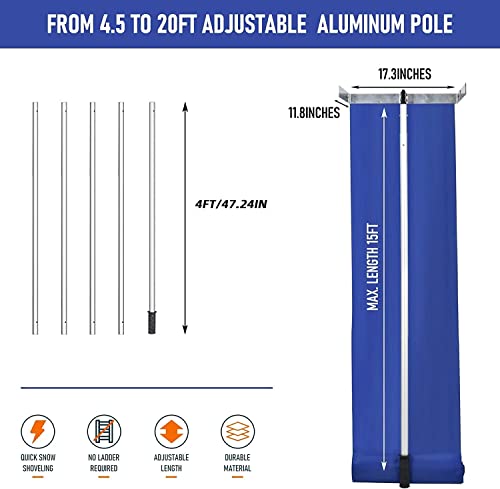 20 Feet Aluminum Snow Rake, with 17' Snow Slide, 5 Extension Tubes & Anti-Skid Handle, Telescoping Snow Removal Tool for Removing Snow, Leaves, Debris…