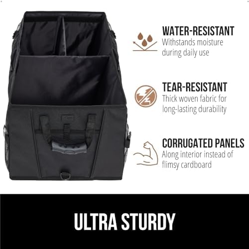 GORILLA GRIP Large Capacity Sturdy Trunk Storage Organizer, Slip and Water Resistant Collapsible Organization Container for Car Sedan or SUV, Multi Compartment Container Box Vehicle Accessories, Black