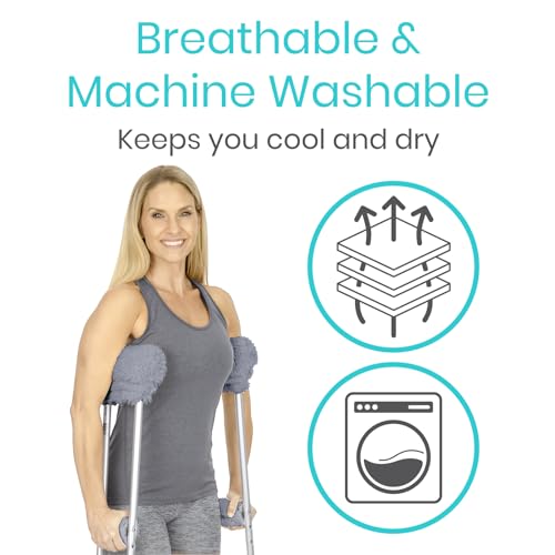 Vive Sheepskin Crutch Pads & Hand Grips for Adults, Kids, Crutches, Armpits - Accessories Knee Scooter Foot Injuries Pillow for 5ft Medical 6 feet Youth Padding Arm Underarm Folding Walking Crutches