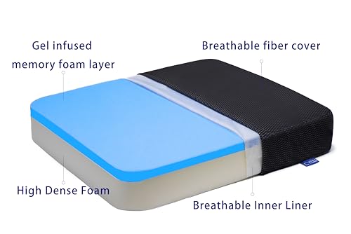 CYLEN Ifoam Gel Infused Memory Foam Layer Wheelchair Cushion - Seat Cushion for Wheelchair-Office Chair, Kitchen Chair, Car Seats-Pressure Sore and tailbone Pain Relief-High Dense Polyfoam Base(Black)