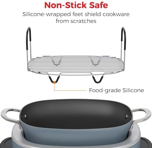 Goldlion Steam and Roast Rack Compatible with Ninja Crockpot Slow Cooker - Stainless Steel Roasting Rack with Silicone-Protected Feet & Handles - Accessories for Ninja Foodi Possiblecooker