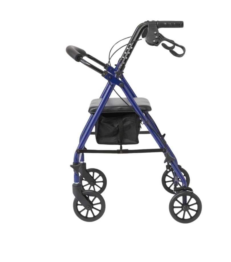 Medline Rollator Walker with Seat, Steel Rolling Walker with 6-inch Wheels Supports up to 350 lbs, Medical Walker, Blue